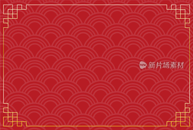 A postcard-sized background material with gold decorations on a red background. 　
With traditional patterns. beside